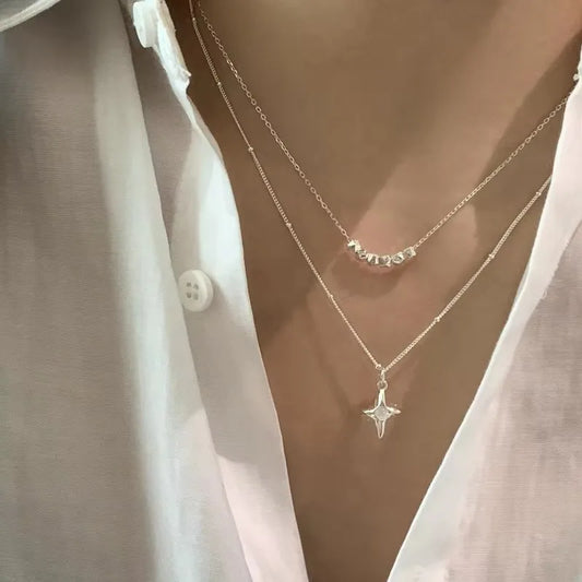 Luckacco PANJBJ 925 Sterling Silver Moonstone Necklace for Women Girl Individuality Geometric Simple Jewelry Birthday Gift