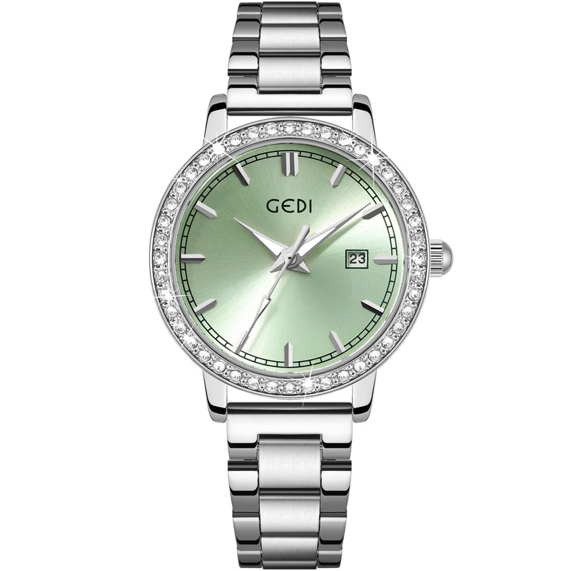 luckacco light luxury stainless steel women's watch calendar waterproof high-end watch ladies quartz watch