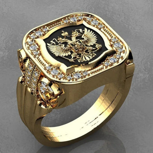 Luckacco New Simple Retro Fashion Men's Jewelry Luxury Zirconia Stamp Ring Men's Badge Ring Punk Street Niche Trend Party Jewelry Gifts