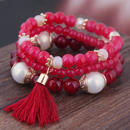 Luckacco DIEZI Korean Ethnic Bohemian Crystal Beads Leaves Charm Bracelets For Women Girls Elastic Rope Wrap Bracelet Pulseira Feminina
