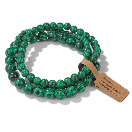 Luckacco Green Agates Stone Bead Bracelet Set 4 6 8MM Natural Labradorite Opal Turquois Bracelet With Tag Stretch Bangle Jewelry Gift