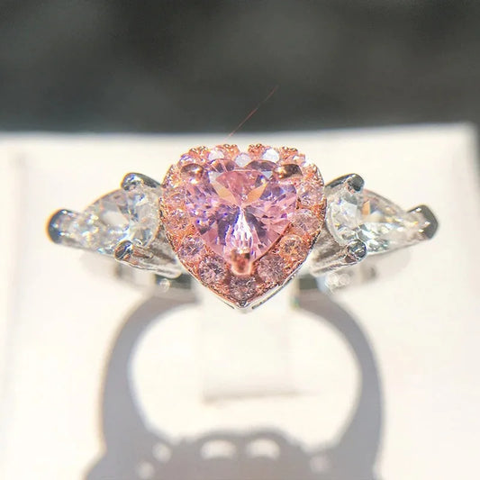 Luckacco Pink Cubic Zirconia Ring Suitable for Women's Engagement Wedding Luxury Accessories Sparkling Silver Fashion Jewelry