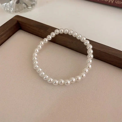 Luckacco Elegant White Faux Pearls Beaded Bracelets for Women Adjustable Elastic Rope Bracelet French Luxury Hands Jewelry Accessories