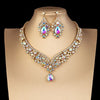 Luckacco Luxury Crystal AB Color Choker Necklace Earrings Set Rhinestone Bridal Jewelry Sets for Bride Wedding Party Costume Bijoux Femme