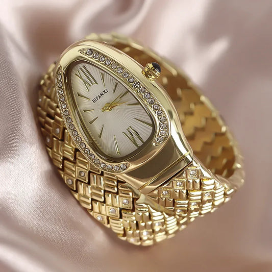 Luckacco Snake Watch for Women Hot Sale Luxury Stainless Steel Creative Watch Strap Quartz Wristwatch Fashion Lady Dress Jewelry Relogio