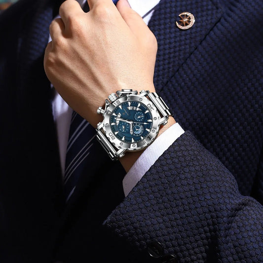 Luckacco POEDAGAR Luxury Watch For Men Calendar Luminous Waterproof Man Clock Male Chronograph Stainless Steel Men's Quartz Watches Reloj