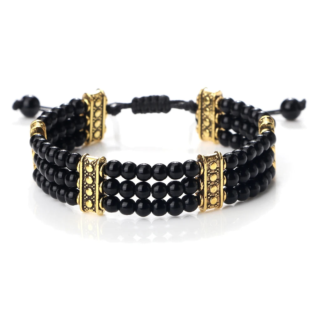 luckacco natural stone beads bracelet 4mm malachite black lava yoga energy hot couple for women men jewelry braided rope knot bangle gift