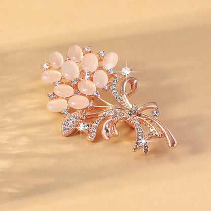Luckacco 1PC Fashionable Opal Stone Flower Brooch Pin Garment Accessories Birthday Gift Brooches For Women Rhinestone Brooch Pin-6691