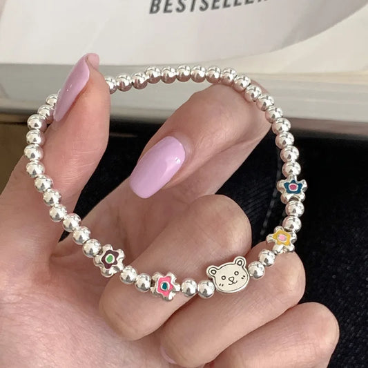 Luckacco New 925 Silver Geometric Bead Punk Peace of Mind Words Irregular String Bracelet For Woman Girl Fashion Jewelry Gift Dropship