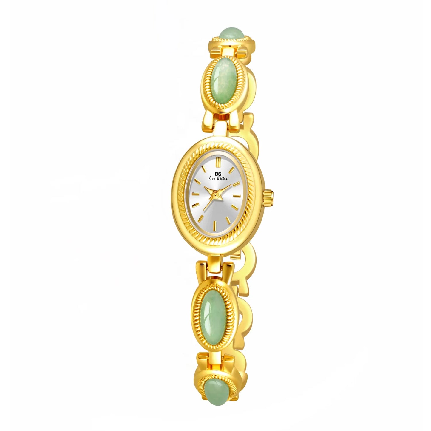 luckacco luxury women's quartz watch ladies waterproof retro natural jade stones chain fashion elegant watches gift for girl