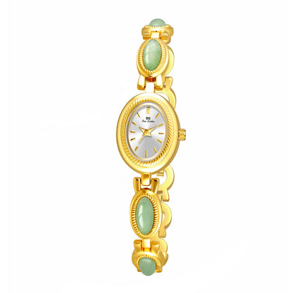 Luckacco Luxury Women's Quartz Watch Ladies Waterproof Retro Natural Jade Stones Chain Fashion Elegant Watches Gift For Girl