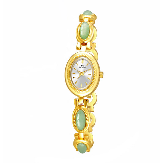 Luckacco Luxury Women's Quartz Watch Ladies Waterproof Retro Natural Jade Stones Chain Fashion Elegant Watches Gift For Girl