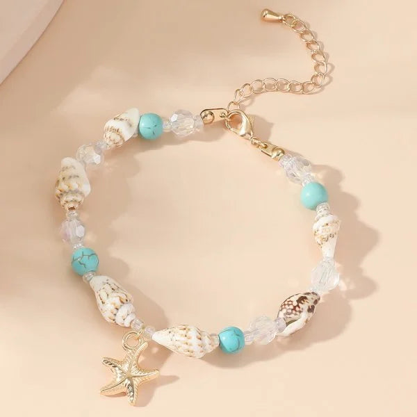 luckacco bohemian imitation shell beads bracelet for women sea star turtle woven rope bracelet handmade friendship beach holiday  jewelry