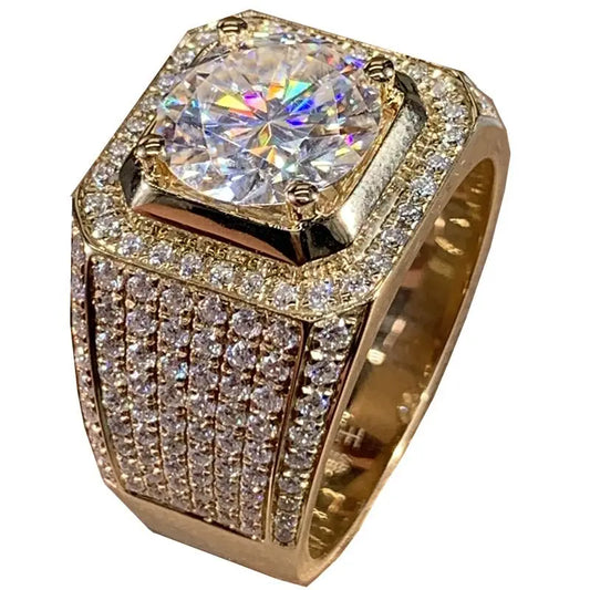 Luckacco Solitaire 14K Gold Male 2ct Lab Diamond Moissanite Ring 925 sterling silver Jewelry Party Wedding band Rings for men