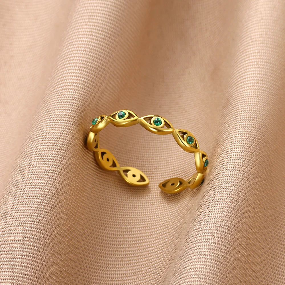 luckacco luxury gemstone flower stainless steel rings zircon adjustable ring women wedding anti fading jewelry vacation accessories gift