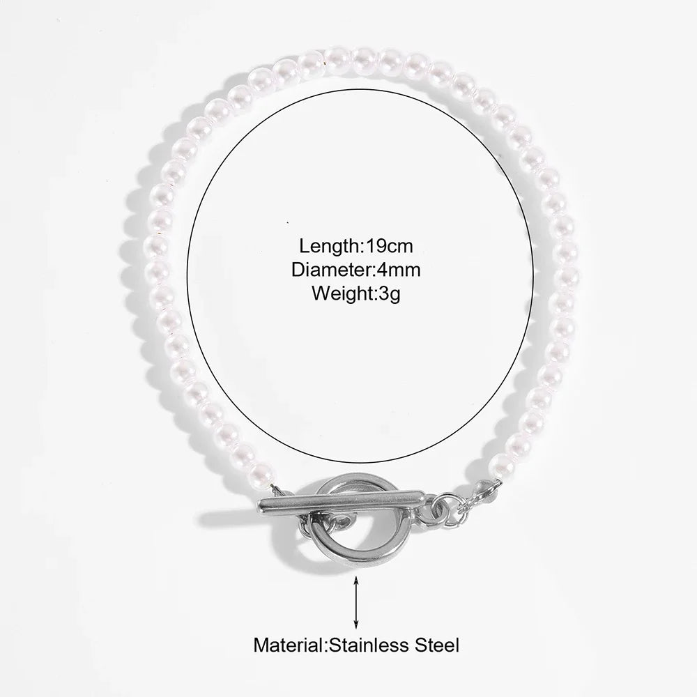 luckacco imitation pearl ot clasp bracelet for women gold color bread bangle silver color chain new in designer fashion jewelry