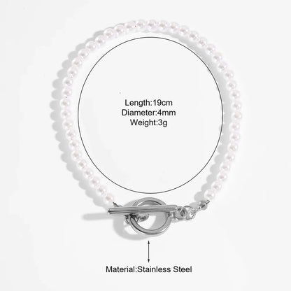 Luckacco Imitation Pearl OT Clasp Bracelet for Women Gold Color Bread Bangle Silver Color Chain New in Designer Fashion Jewelry