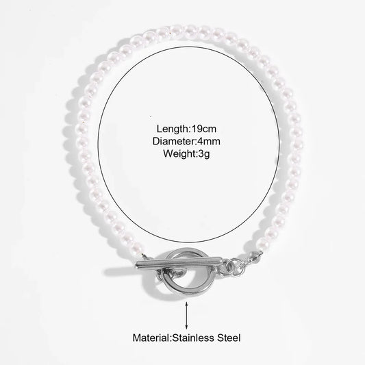 Luckacco Imitation Pearl OT Clasp Bracelet for Women Gold Color Bread Bangle Silver Color Chain New in Designer Fashion Jewelry