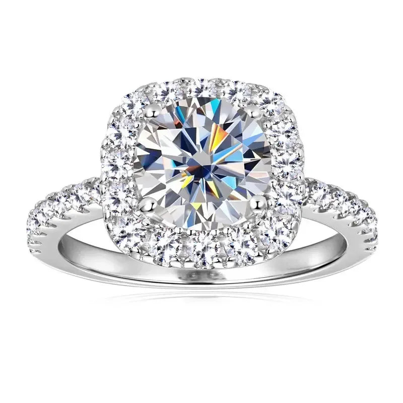 luckacco real 2ct 8mm round moissanite square ring 925 sterling silver luxury brilliant diamond wedding finger rings band for women