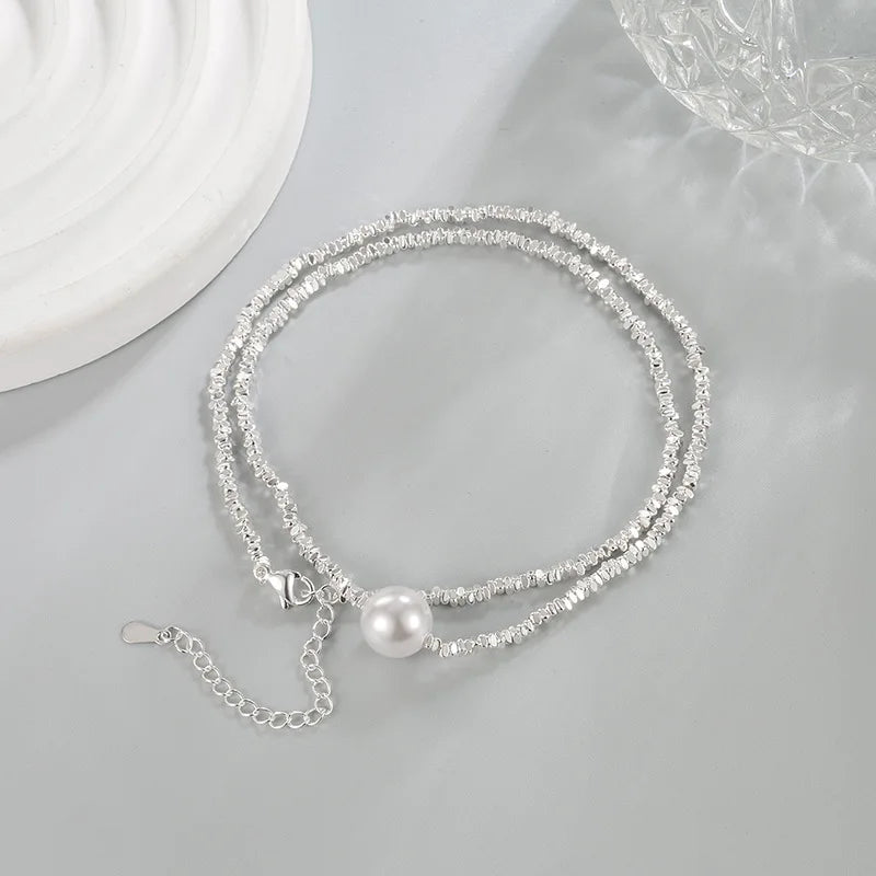 luckacco new trendy fashion 925 silver pearl simple elegant thin chain pendant necklace for women girl jewelry dropship