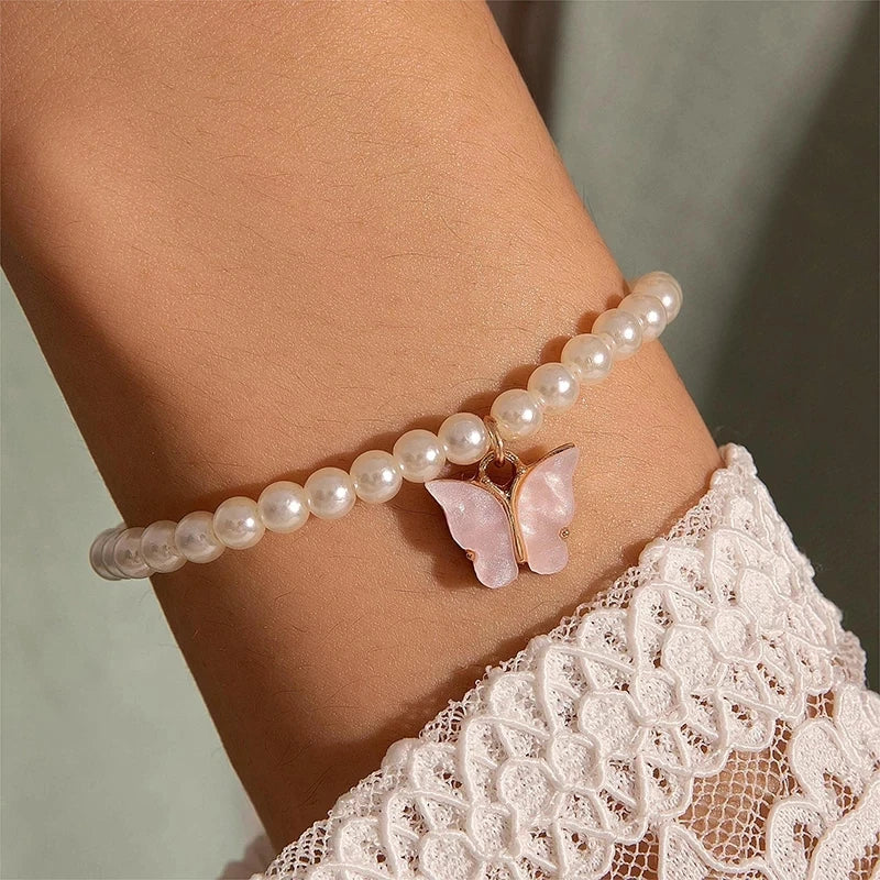 luckacco vintage white camellia flower bracelets for women elegant double layer simulated pearl beads chain bracelet jewelry 2025 trend