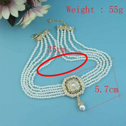 Luckacco Sunspicems Chic Morocco Jewelry Bead Chain Choker Necklace For Women Gold Color Square Mesh Pendnat Arabic Bridal Wedding Bijoux