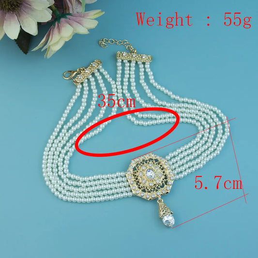 Luckacco Sunspicems Chic Morocco Jewelry Bead Chain Choker Necklace For Women Gold Color Square Mesh Pendnat Arabic Bridal Wedding Bijoux