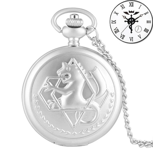 Luckacco Antique Fullmetal Alchemist Quartz Anime Pocket Watch Cosplay Edward Elric Clock Design Pendant Necklace Chain Vintage Chain