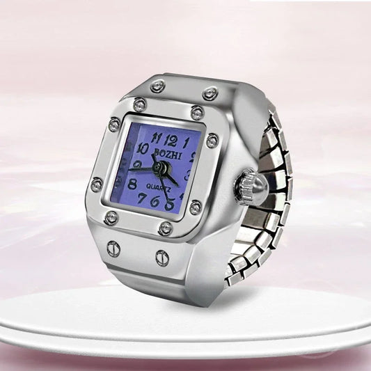 Luckacco Vintage Punk Finger Watch Mini Elastic Strap Alloy Watches Couple Rings Jewelry Clock Retro Roman Quartz Watch Rings Women Men