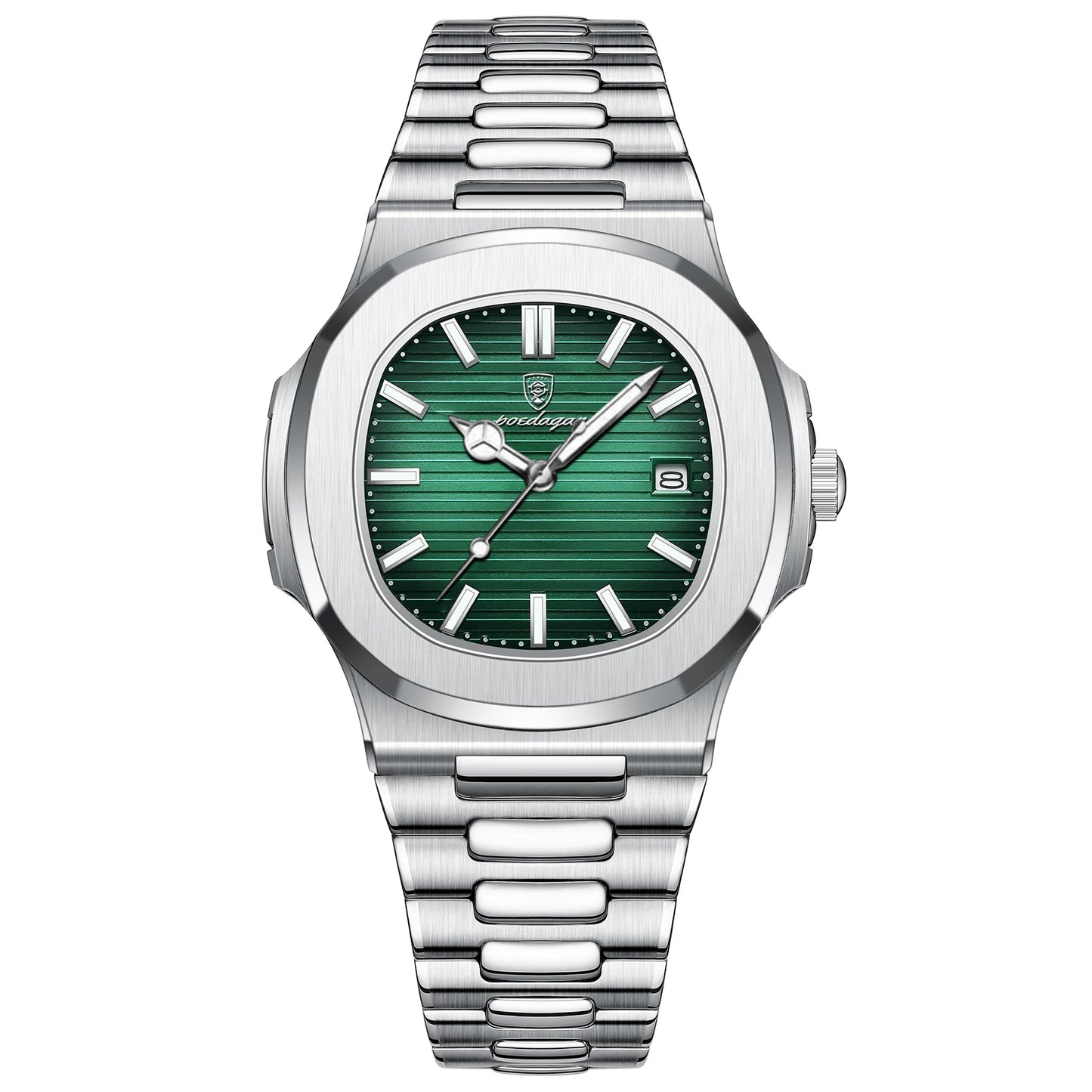 luckacco poedagar luxury casual watch top brand fashion square dial stainless steel calendar luminous waterproof men watch male clock+box