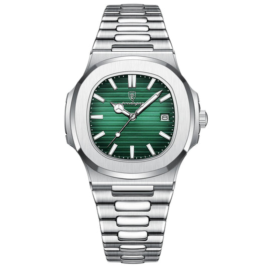 Luckacco POEDAGAR Luxury Casual Watch Top Brand Fashion Square Dial Stainless Steel Calendar Luminous Waterproof Men Watch Male Clock+Box