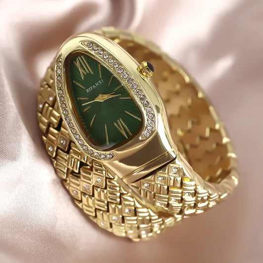 Luckacco Snake Watch for Women Hot Sale Luxury Stainless Steel Creative Watch Strap Quartz Wristwatch Fashion Lady Dress Jewelry Relogio