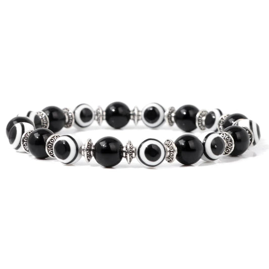 Luckacco Lucky Evil Eye Beads Bracelet Natural Stone Lava Hematite Bracelet Set Multilayer Bracelets Women Men Handmade Elastic Jewelry
