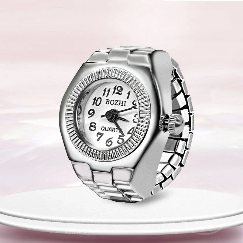 luckacco vintage punk finger watch mini elastic strap alloy watches couple rings jewelry clock retro roman quartz watch rings women men