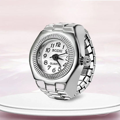 Luckacco Vintage Punk Finger Watch Mini Elastic Strap Alloy Watches Couple Rings Jewelry Clock Retro Roman Quartz Watch Rings Women Men