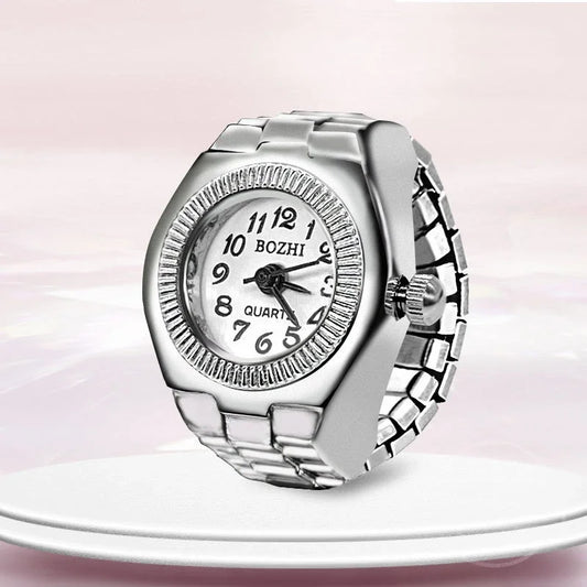 Luckacco Vintage Punk Finger Watch Mini Elastic Strap Alloy Watches Couple Rings Jewelry Clock Retro Roman Quartz Watch Rings Women Men