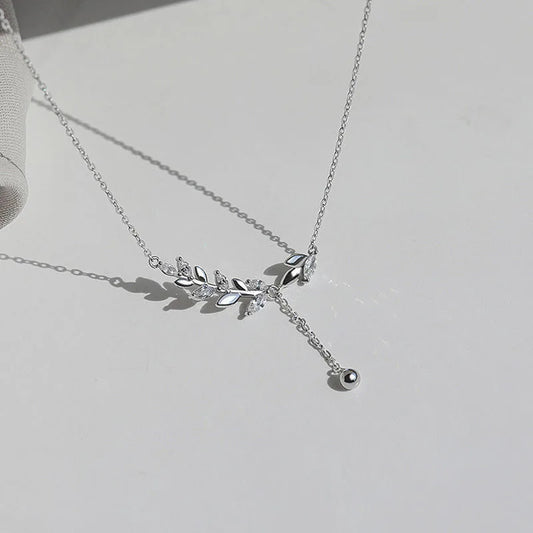 Luckacco 925 Sterling Silver Tree Branch Necklace Simple Charm Zirconia Botanical Pendant Choker Birthday Party Gift Ladies Fine Jewelry