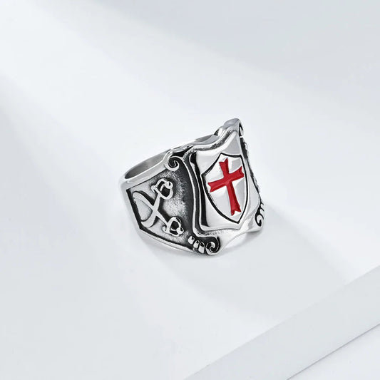 Luckacco Vintage Exorcism Saint Benedict Cspb Cross Ring Men Punk Amulet Christianity Rings Stainless Steel Jewelry Gift