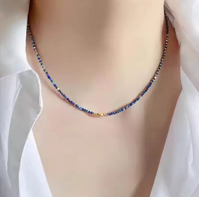 luckacco natural stone jewelry women beaded necklace stylish collarbone chain natural lapis lazuli necklace