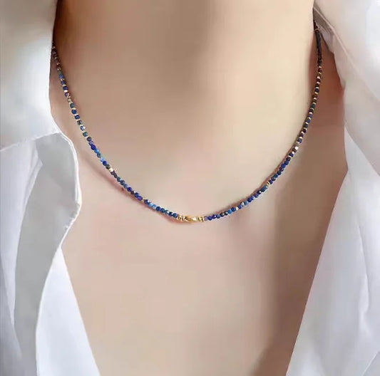 Luckacco Natural Stone Jewelry Women Beaded Necklace Stylish Collarbone Chain Natural Lapis Lazuli Necklace