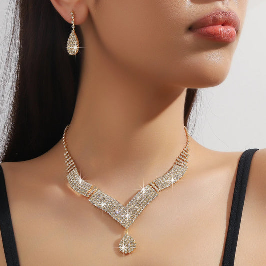 Luckacco 3pcs fashionable rhinestones, water droplets, necklaces, earrings, jewelry sets, women's wedding accessories