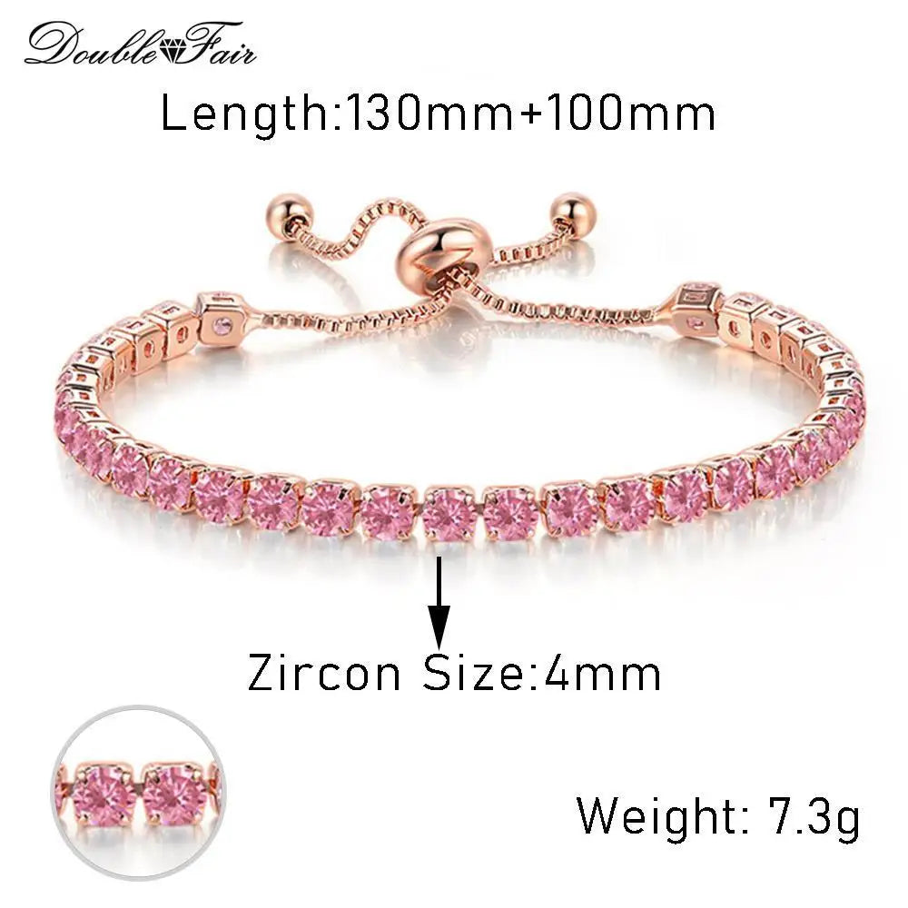 luckacco designer red zirconia short tennis bracelets for women men dazzling crystal adjustable chain on hand party daily gifts jewelry
