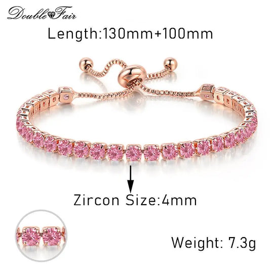 Luckacco Designer Red Zirconia Short Tennis Bracelets for Women Men Dazzling Crystal Adjustable Chain on Hand Party Daily Gifts Jewelry