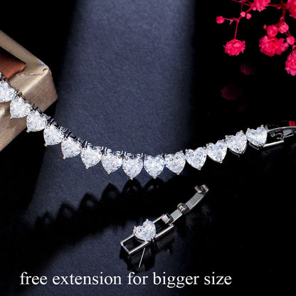 Luckacco CWWZircons Chic Love Heart Shape Cubic Zirconia Stone Wedding Engagement Tennis Bracelet for Women Classic CZ Jewelry Gift CB293