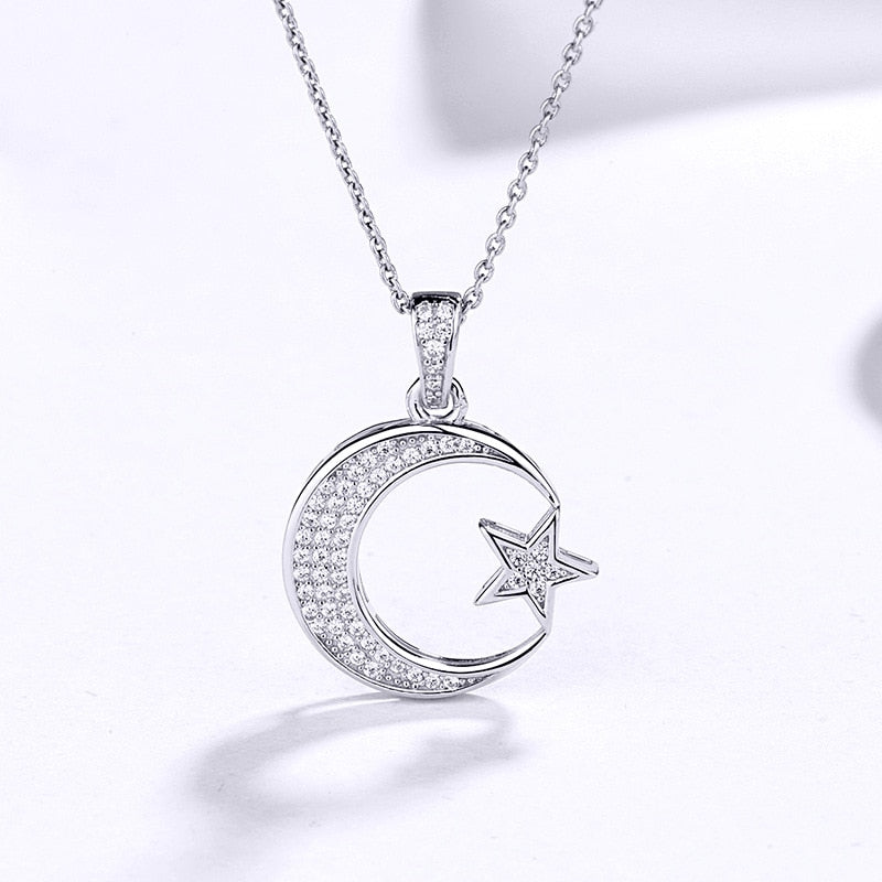 Sodrov 925 Sterling Silver Moon and Star Pendant Necklace for Women Silver Jewelry Moon Necklace crescent moon necklace - luckacco