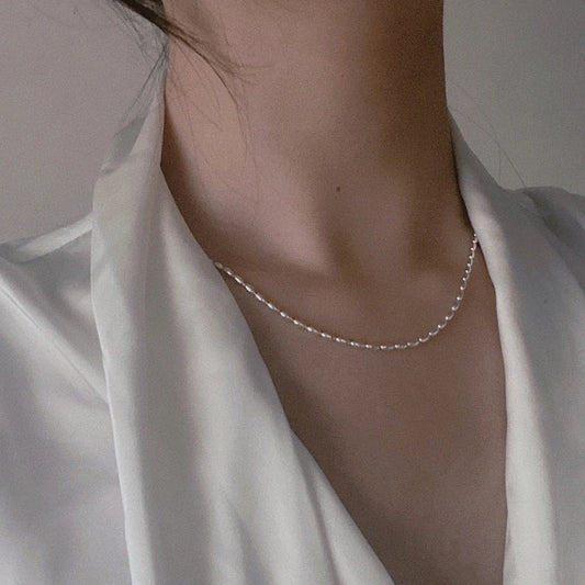 Luckacco S925 Sterling Silver Necklace Simple Beads Choker Shiny Delicate Collarbone Chain For Girl Wedding Gift Fine Jewelry
