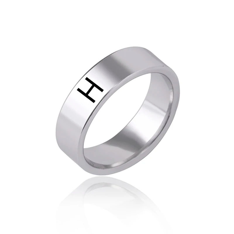 luckacco fashion 26 english initial letter ring stainless steel engraved name rings for women birthday gifts