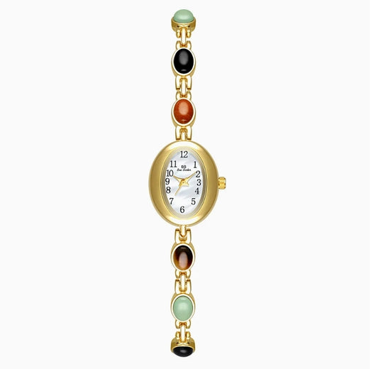 Luckacco 2025 Women quartz Watch Luxury Brand Retro Natural Dongling Stone Hotan Jade Waterproof Ladies Advanced Chain Wristwatches gift
