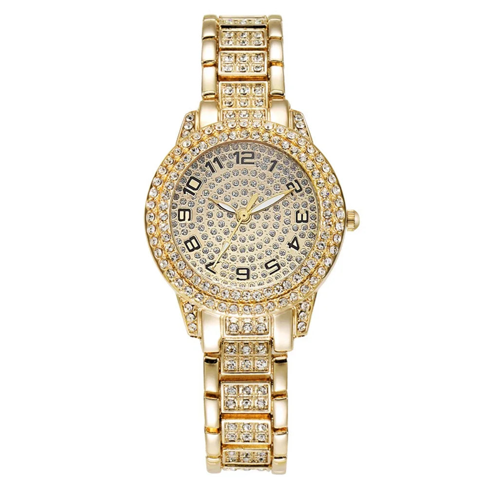 luckacco luxury women gold watch fashion ladies quartz diamond wristwatch elegant female bracelet watches set reloj mujer