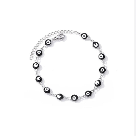 Luckacco Stainless Steel Evil Eye Bracelets For Women Men Enamel Round Chain Blue Evil Eye Hand Bracelet Summer Beach Jewelry Gift 2024